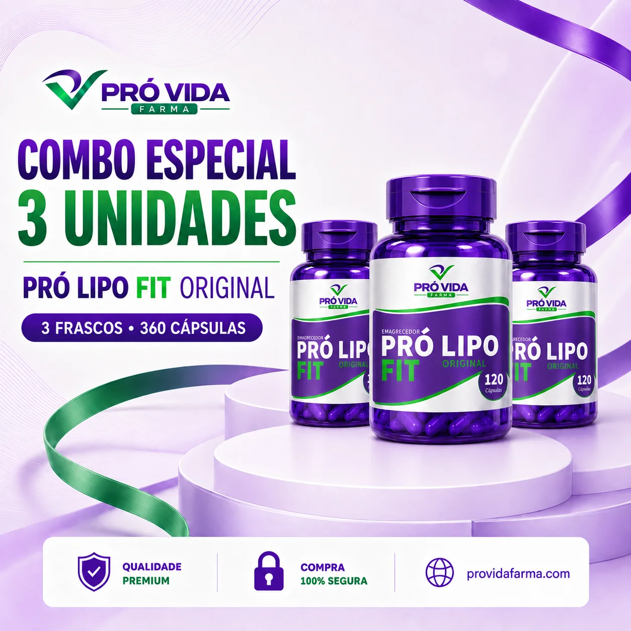 Combo 3x Pro Lipo Fit (Emagrecedor) - 120 Cápsulas - Pró Vida Farma
