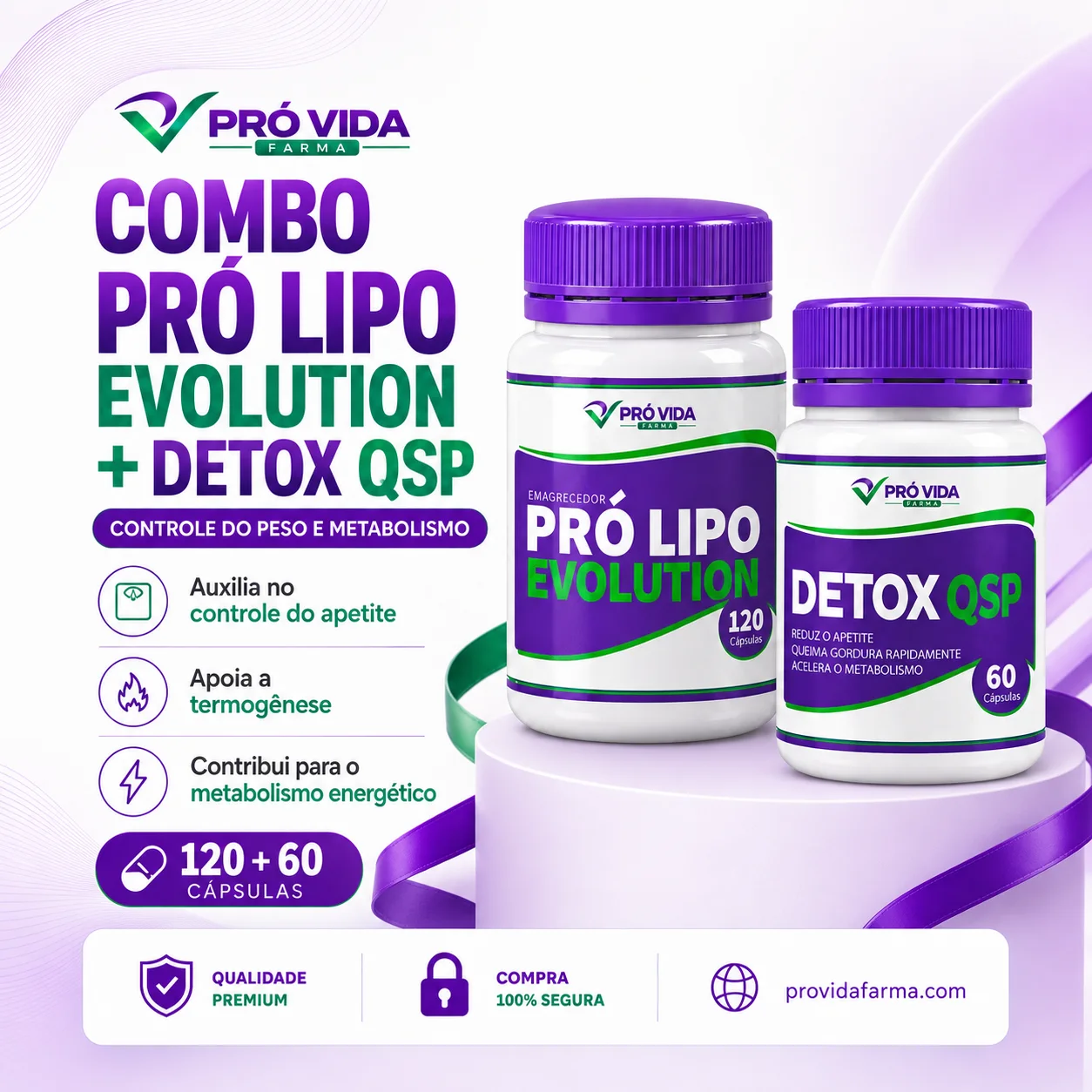 Pró Lipo Evolution - 120 Cápsulas com Detox QSP - 60 Cápsulas - Pró Vida Farma