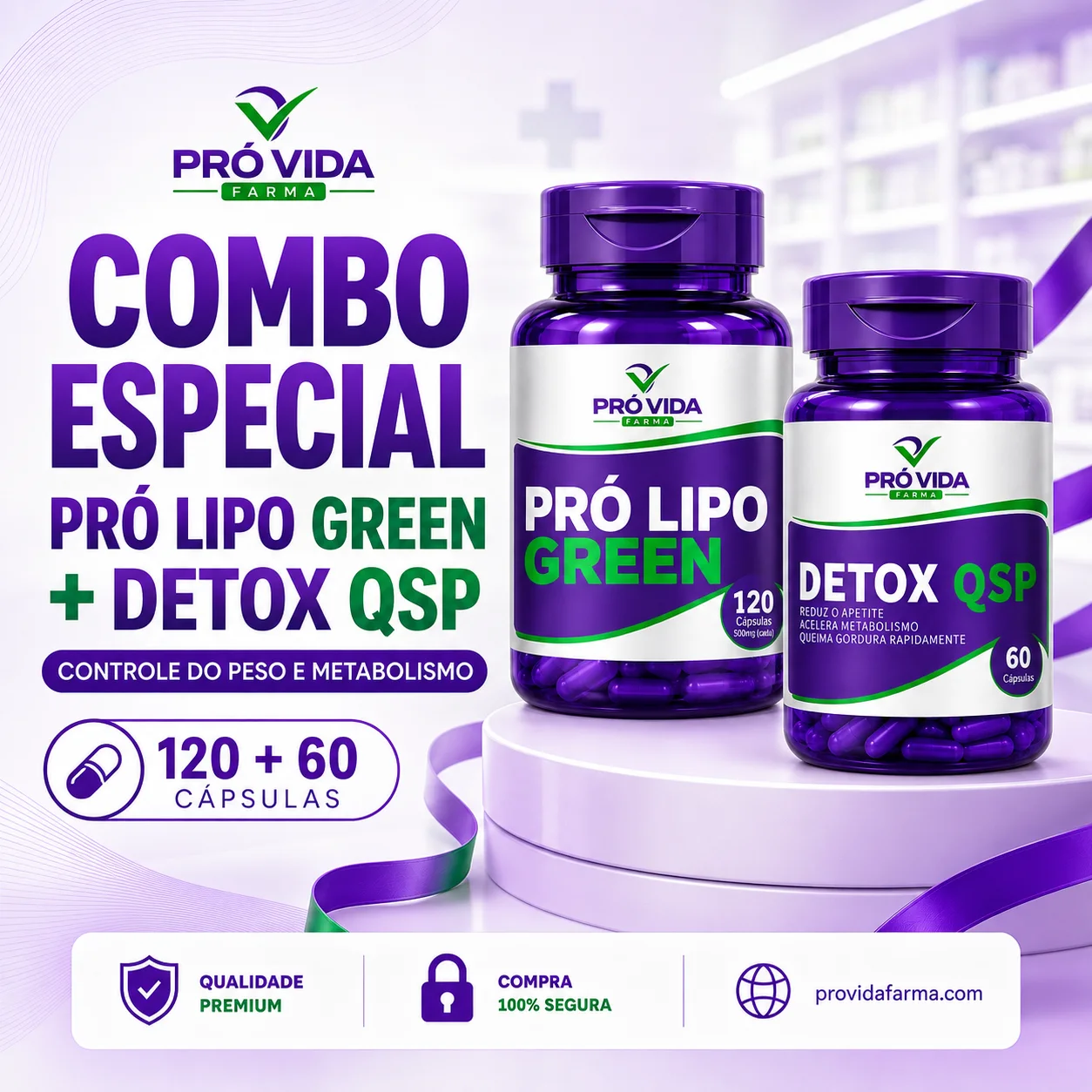 Pró Lipo Green - 120 Cápsulas + Detox Plus - 60 Cápsulas