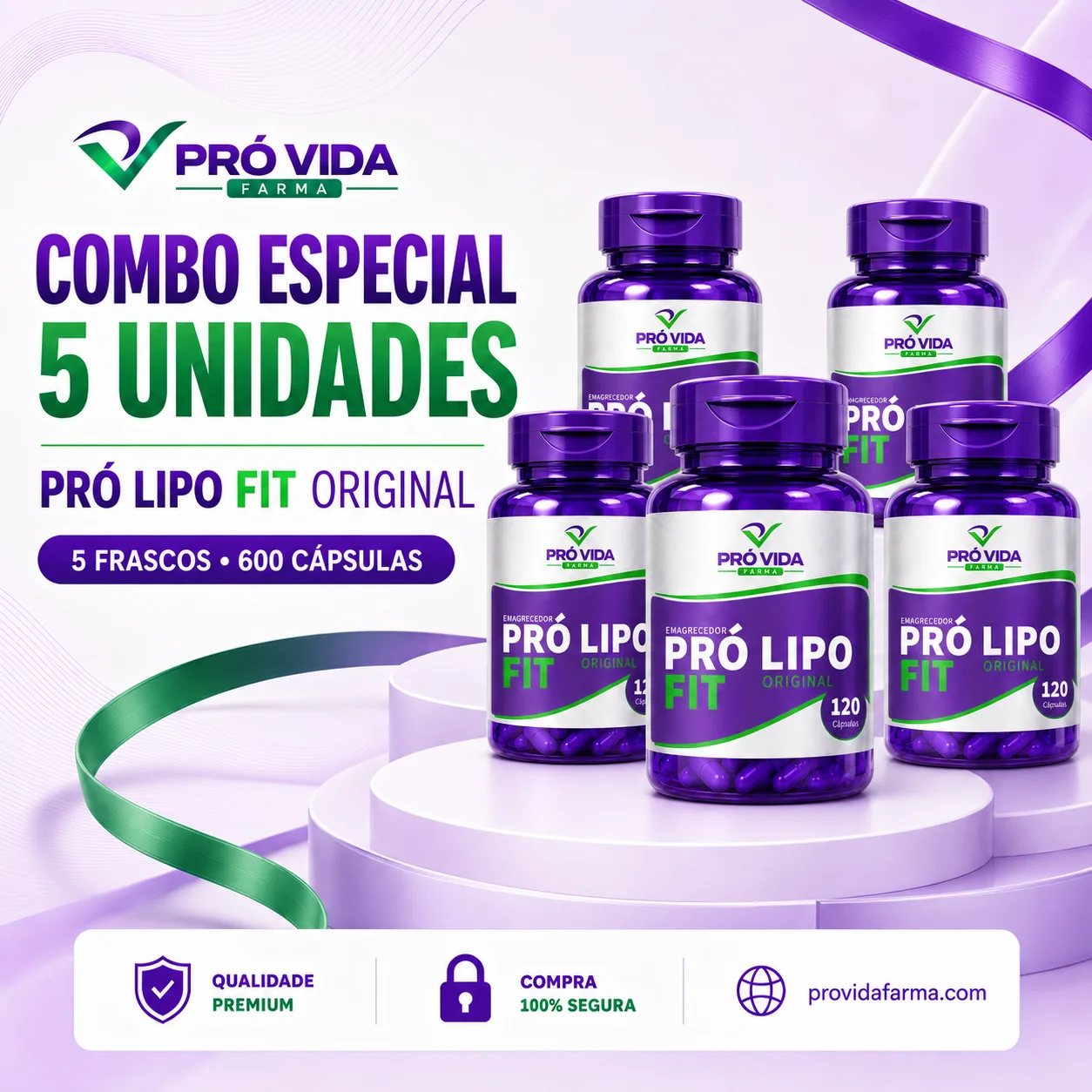 Combo 5x Pro Lipo Fit (Emagrecedor) - 120 Cápsulas